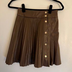 Zara Pleated Brown Faux Leather Skirt